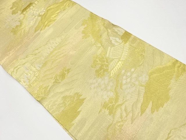 リサイクル　貳拾四金九百錦山並みに民家風景模様織出し袋帯